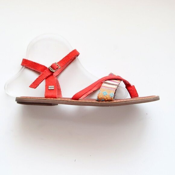 Toms Lexie Red Suede Leather & Canvas Strappy Slingback Thong Flat Sandals 8.5 W - Picture 8 of 16